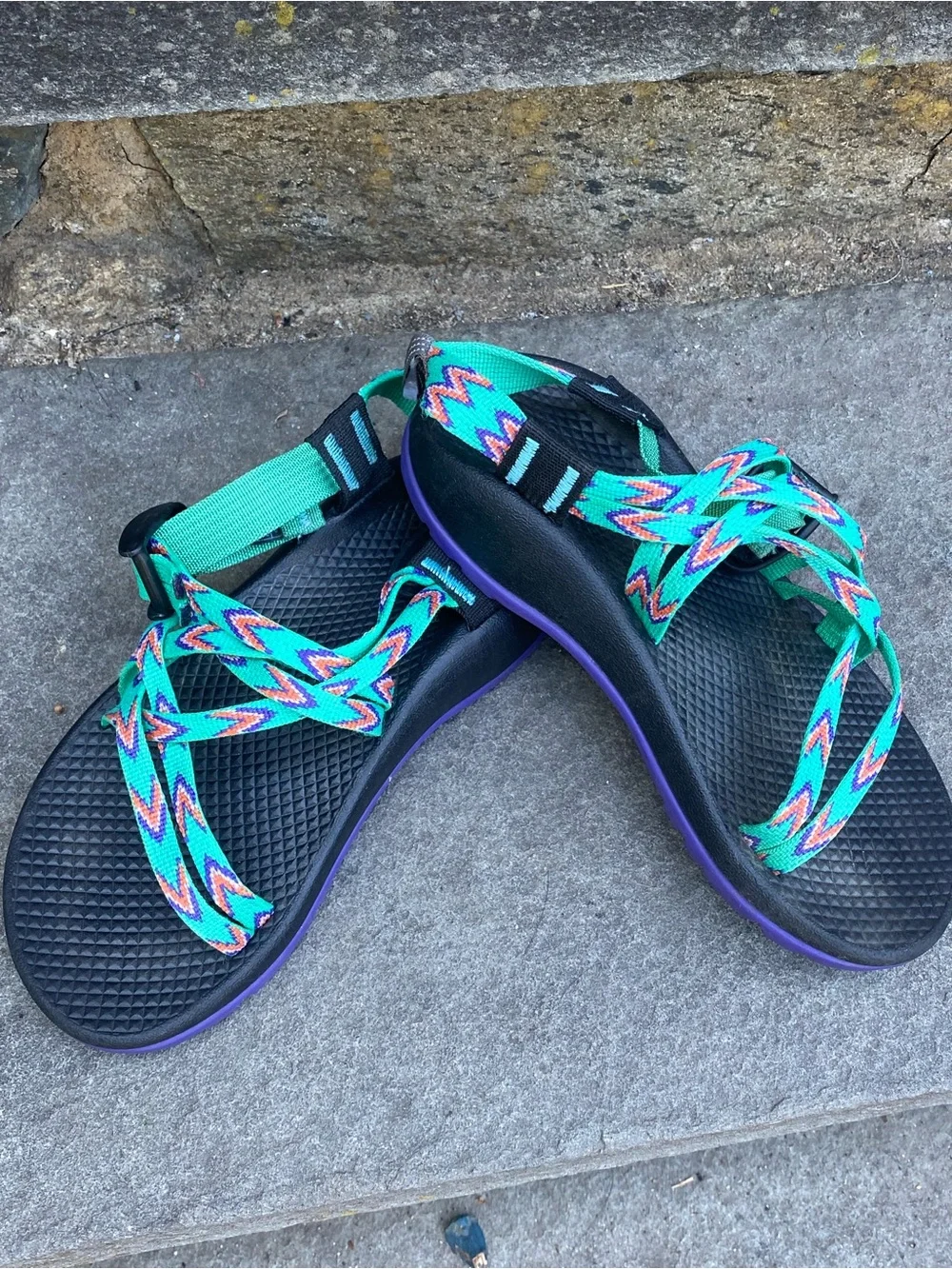 Chaco Kids Size 3 Teal Purple Black Strappy Sandals